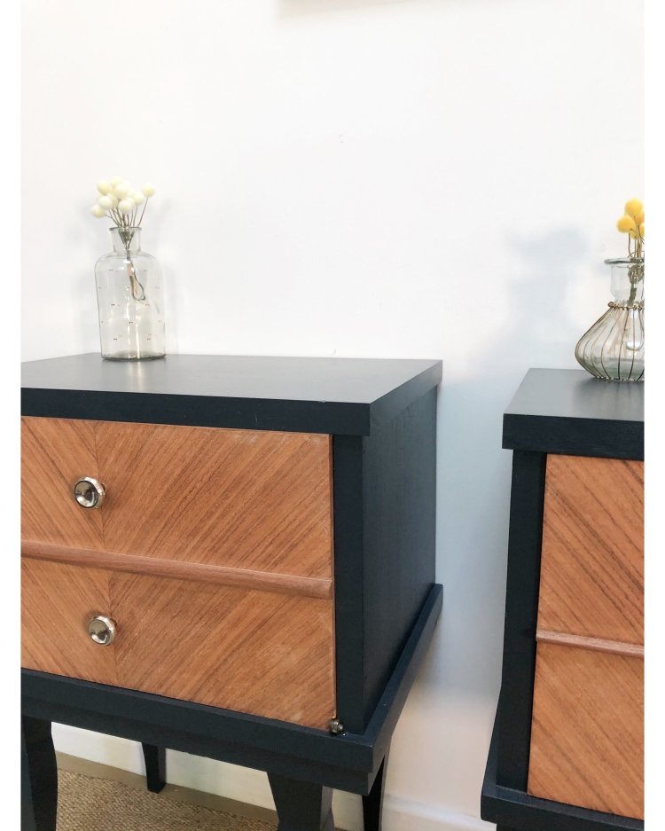 Paire de chevets black et bois 4