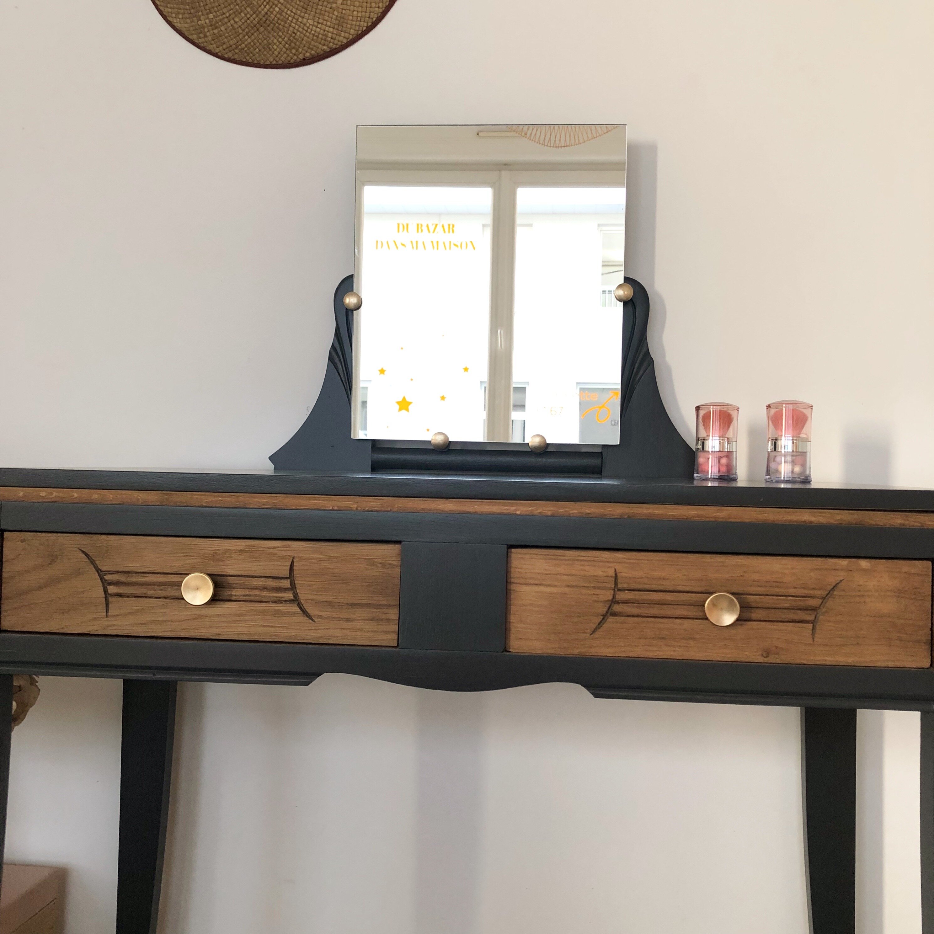 Coiffeuse art déco deux tiroirs off black 3