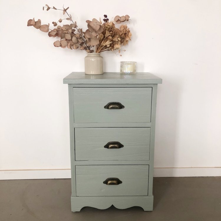 Chiffonnier 3 tiroirs pigeon, poignées coquilles